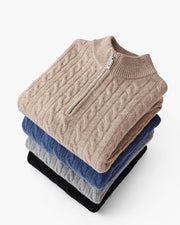 Roman | Chunky knit Herren Chasmere Pullover mit Kabelstrickmuster & Halb Reißverschluss Kragen