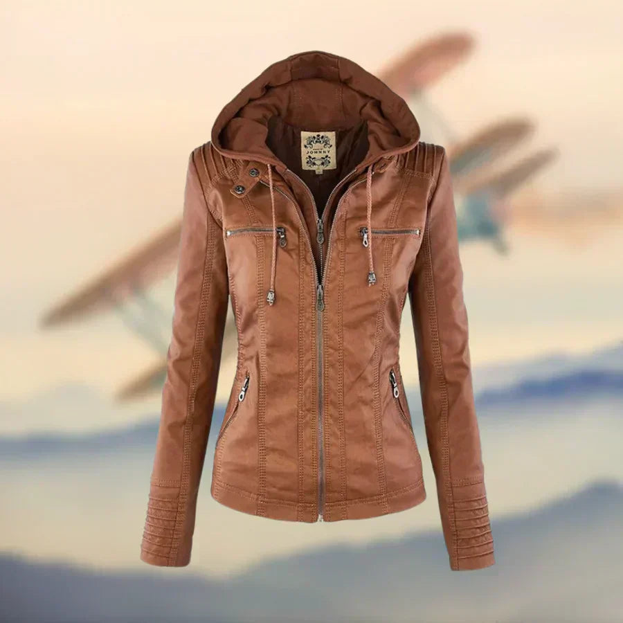 Amélie™ - Premium Lederjacke mit Kapuze