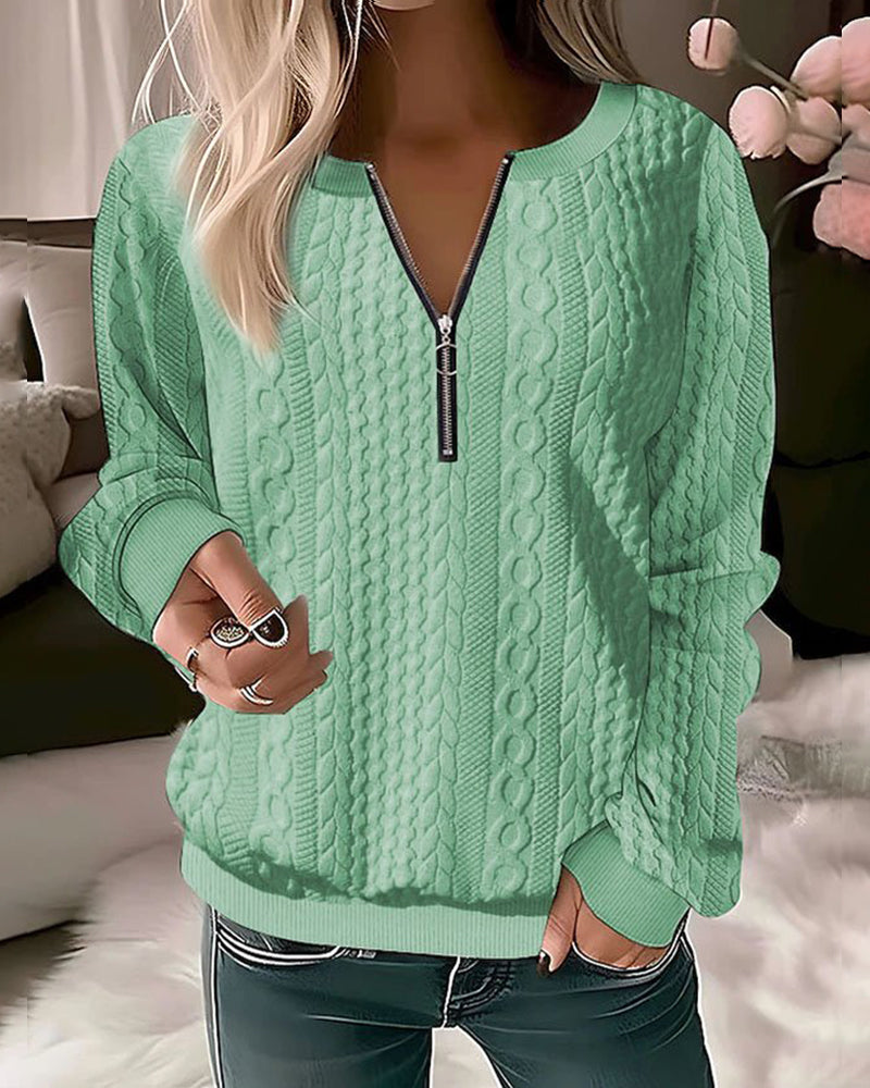 Adriana - Stylischer lässiger Strickpullover mit modischem halben Reißverschluss