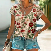 CANSU - T-SHIRT MIT VINTAGE-BLUMENDRUCK