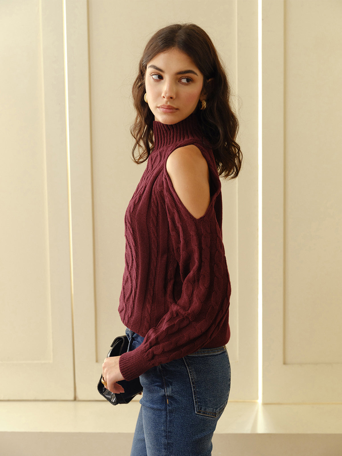 Eva | Schulterfreier Karierter Pullover