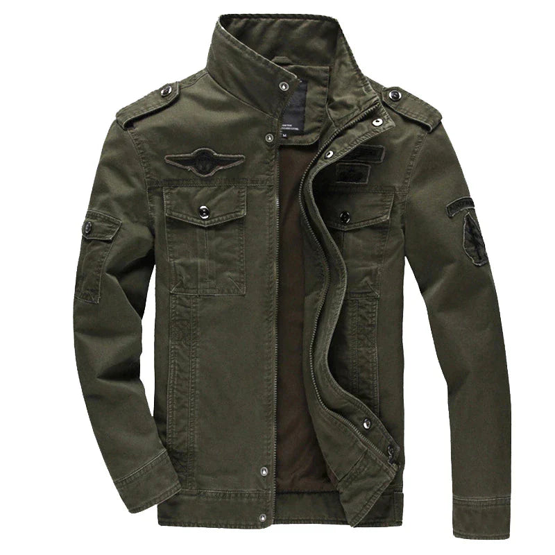 Herren Freizeitjacke im Military-Stil mit Stehkragen und Taschen