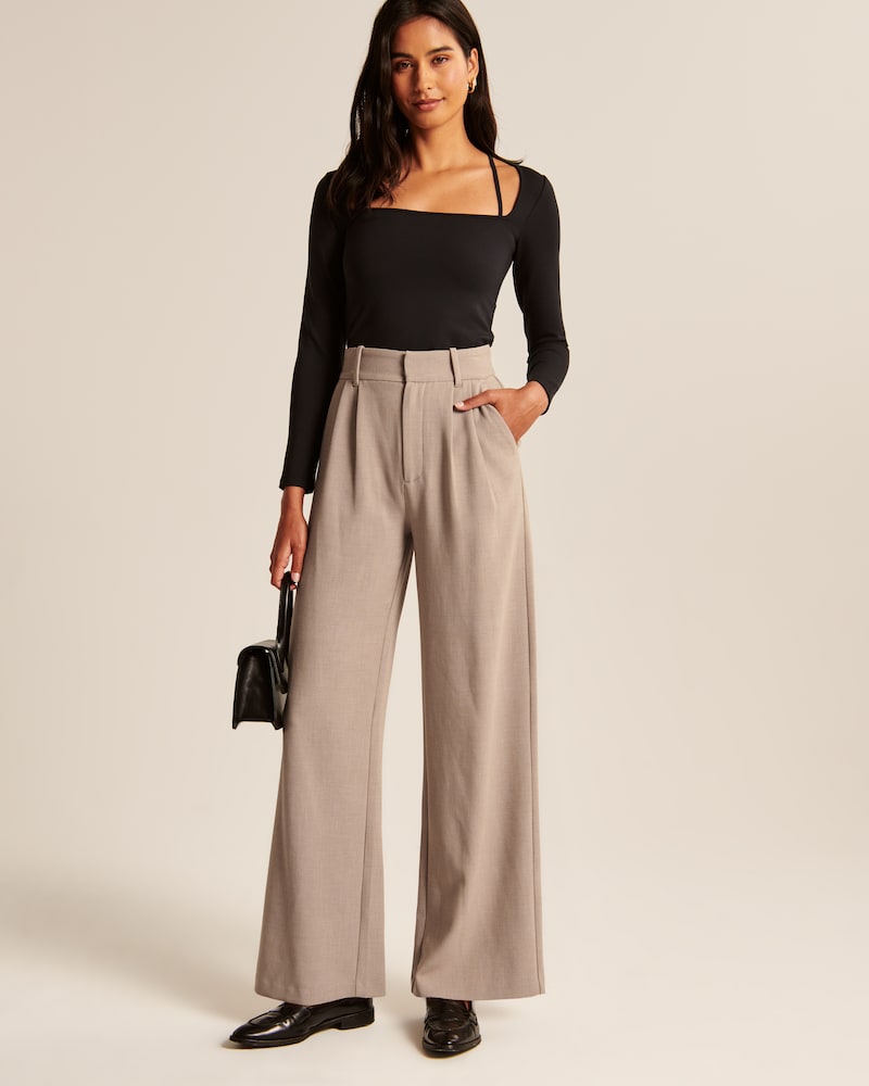 Elegante High-Waist Wide-Leg Hose in Sand mit zeitlosem Business-Look
