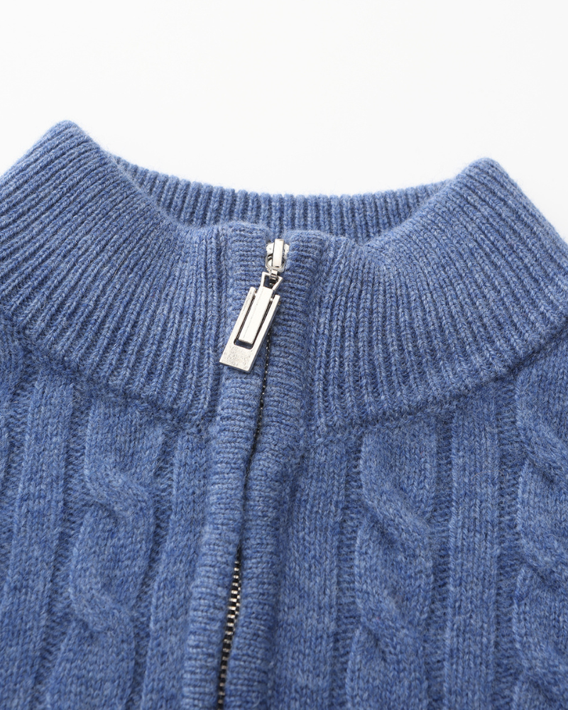 Roman | Chunky knit Herren Chasmere Pullover mit Kabelstrickmuster & Halb Reißverschluss Kragen