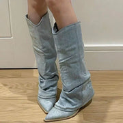 Polly - Trendige kniehohe Stiefel aus Denim