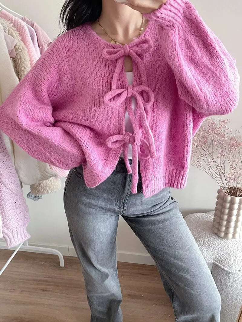 Rahel | Weiche Strickjacke mit Schleife